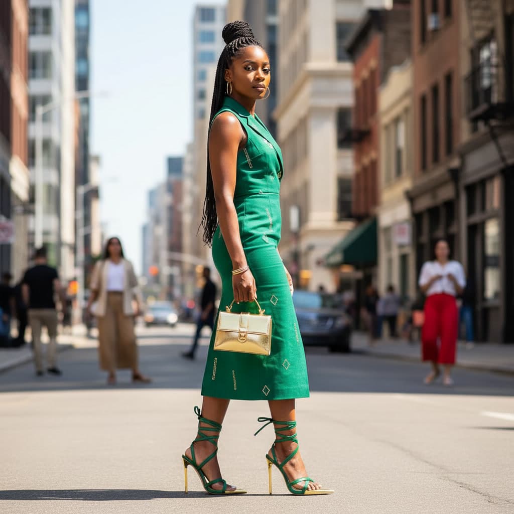 Émeraude Luxe Heart stiletto street styling